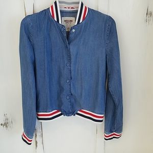 Denim Jacket Red White & Blue Stripe Accents